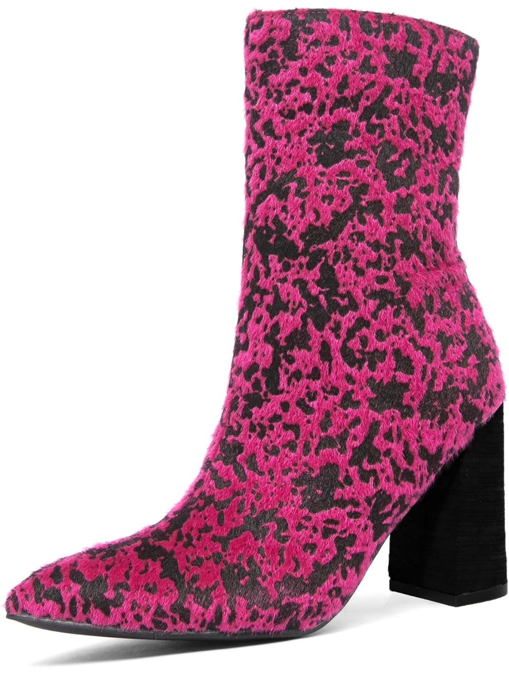 NewBella Women's Pink Leopard Print Block Heel Ankle Boot